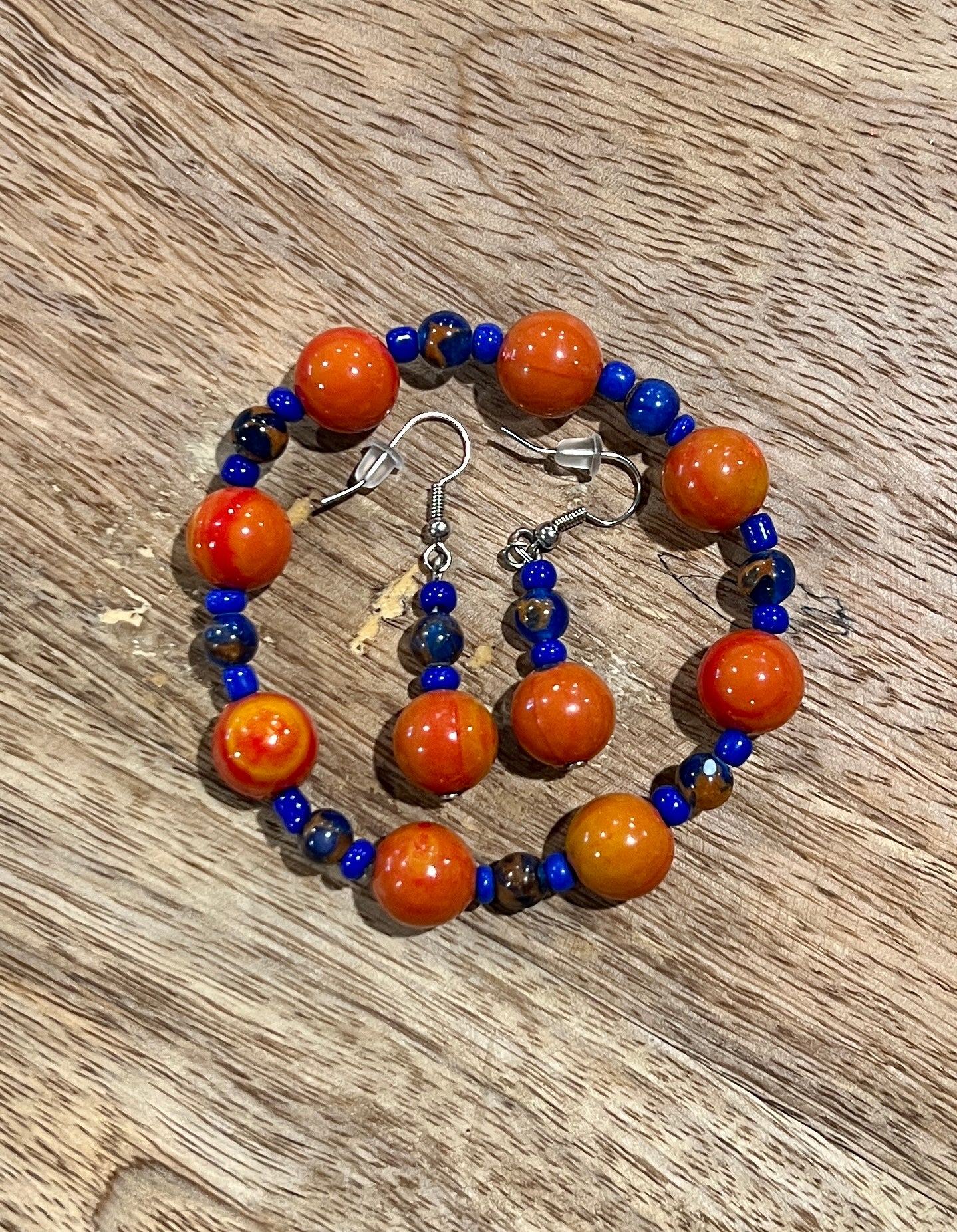 Orange & Blue Earrings & Bracelet